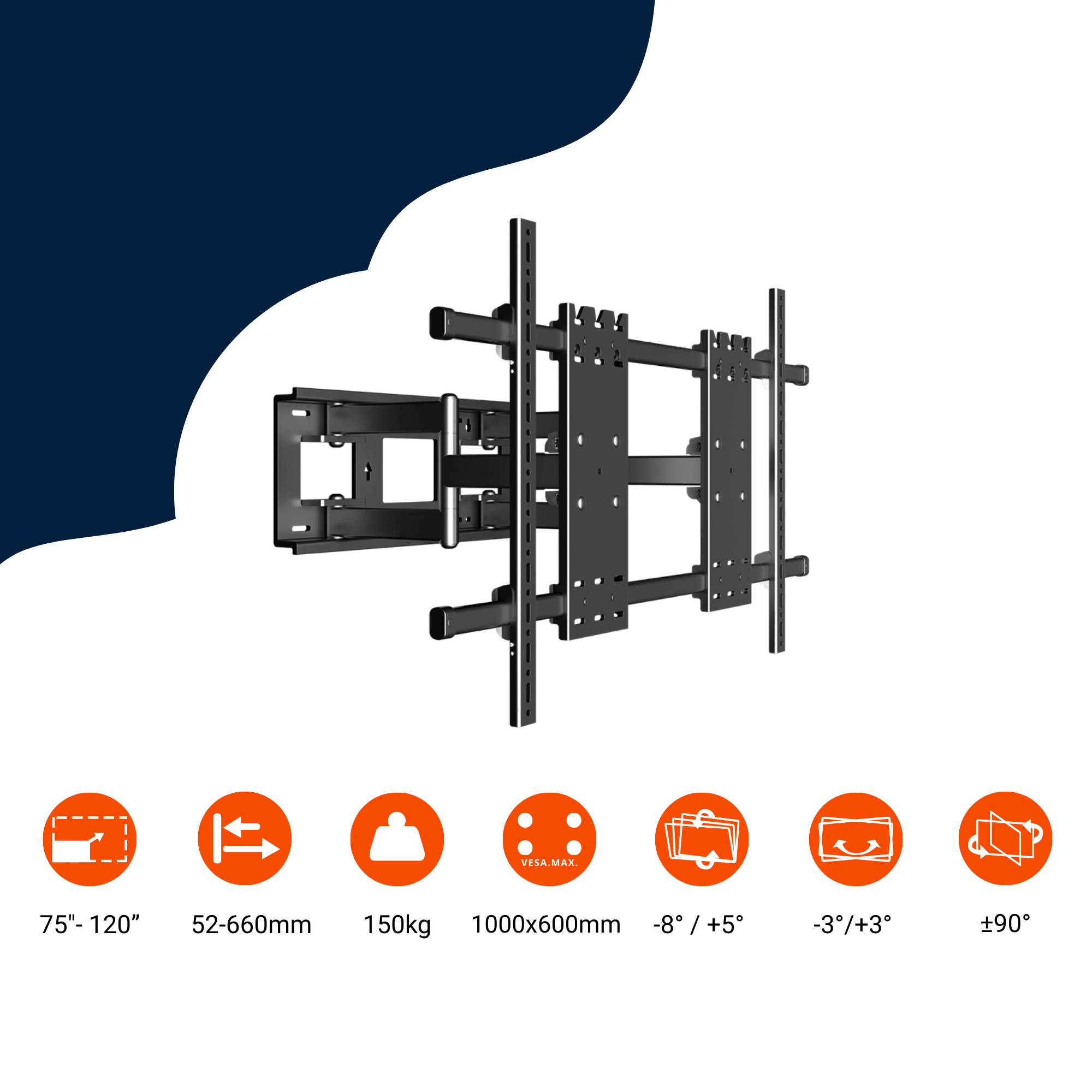 A-PEQ DY1000 Pan en Tilt Muurbeugel 75 tot 120 inch