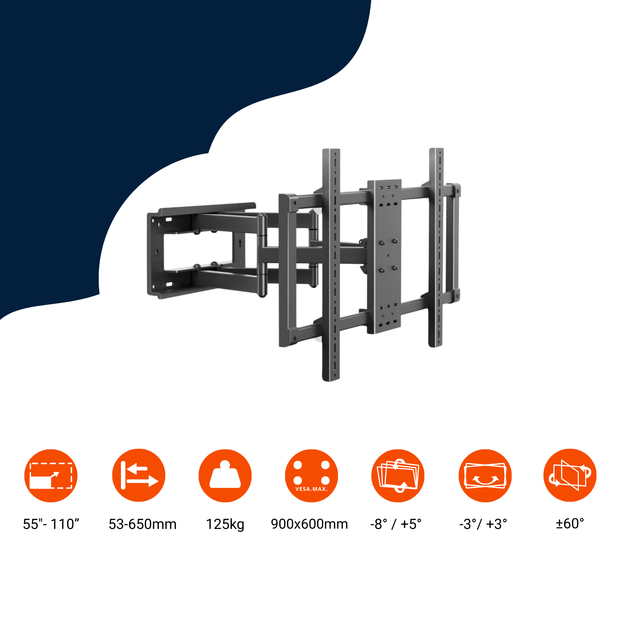 A-PEQ DY1095 Draai- en kantelbare muurbeugel | 55-110 inch, 125 kg