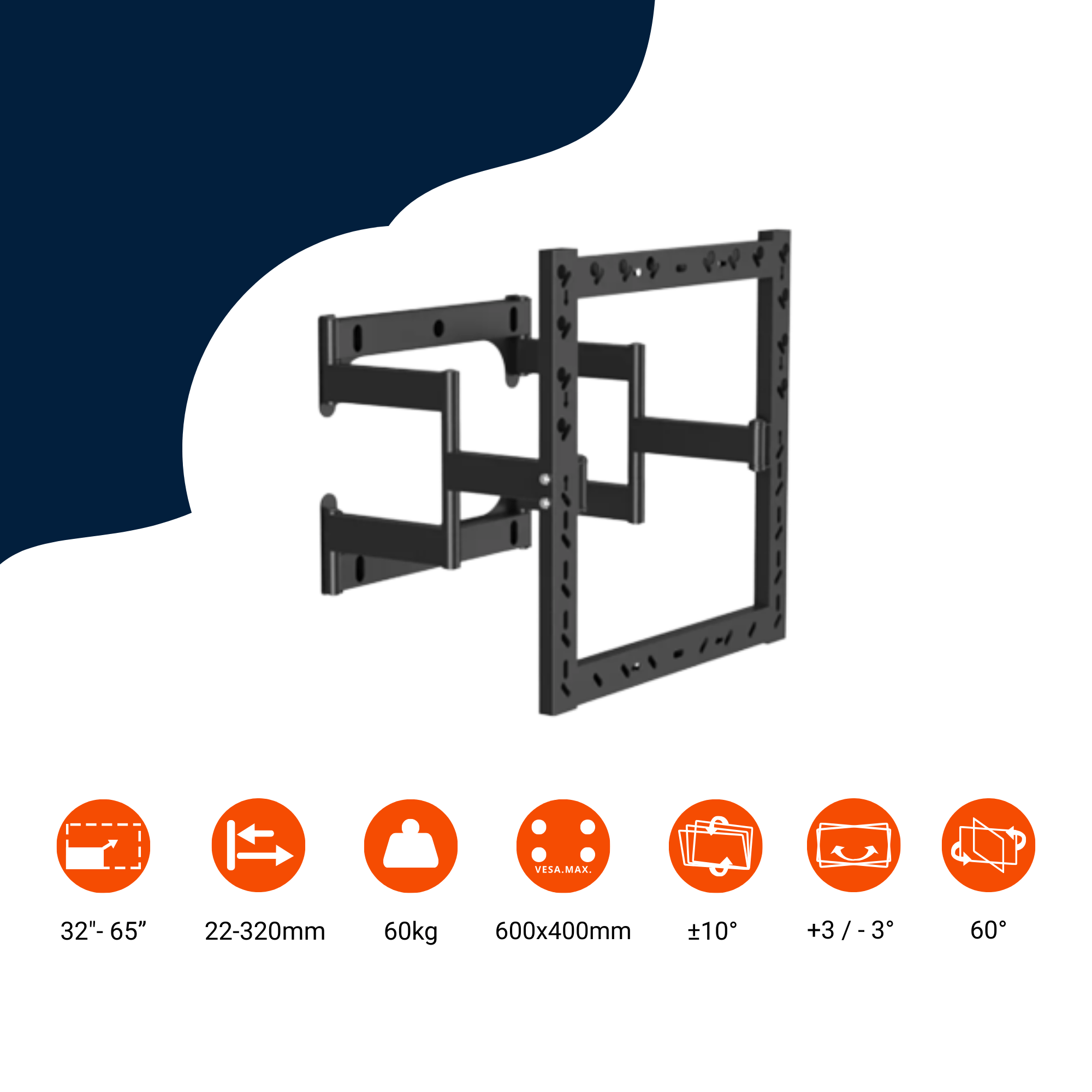 A-PEQ DY620L SlimFit draai- en kantelbare muurbeugel | 81-165 cm, 60 kg