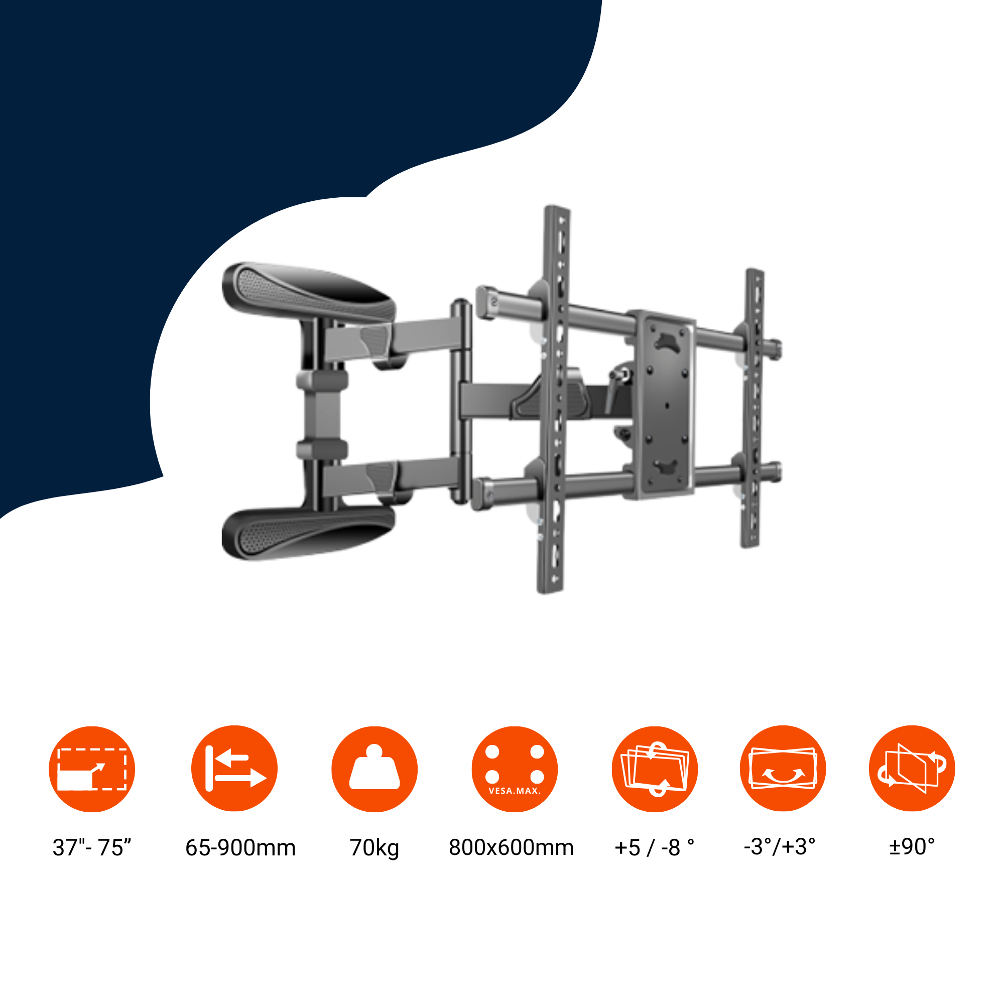 A-PEQ DY8585 Draai- en kantelbare muurbeugel | 94-190 cm, 70 kg