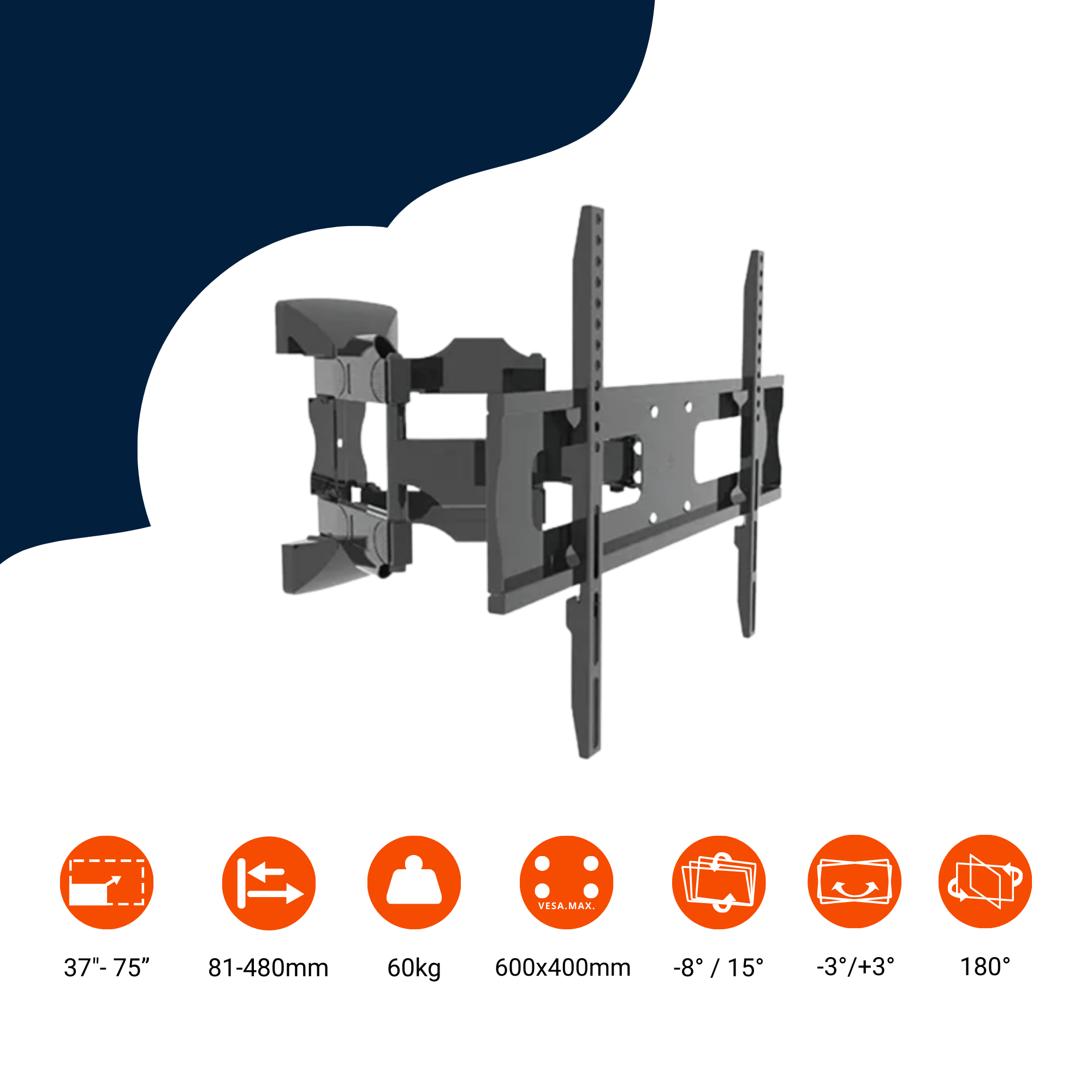Bratek 64AT wandmontagebeugel | 94–216 cm, 60 kg, draaibaar