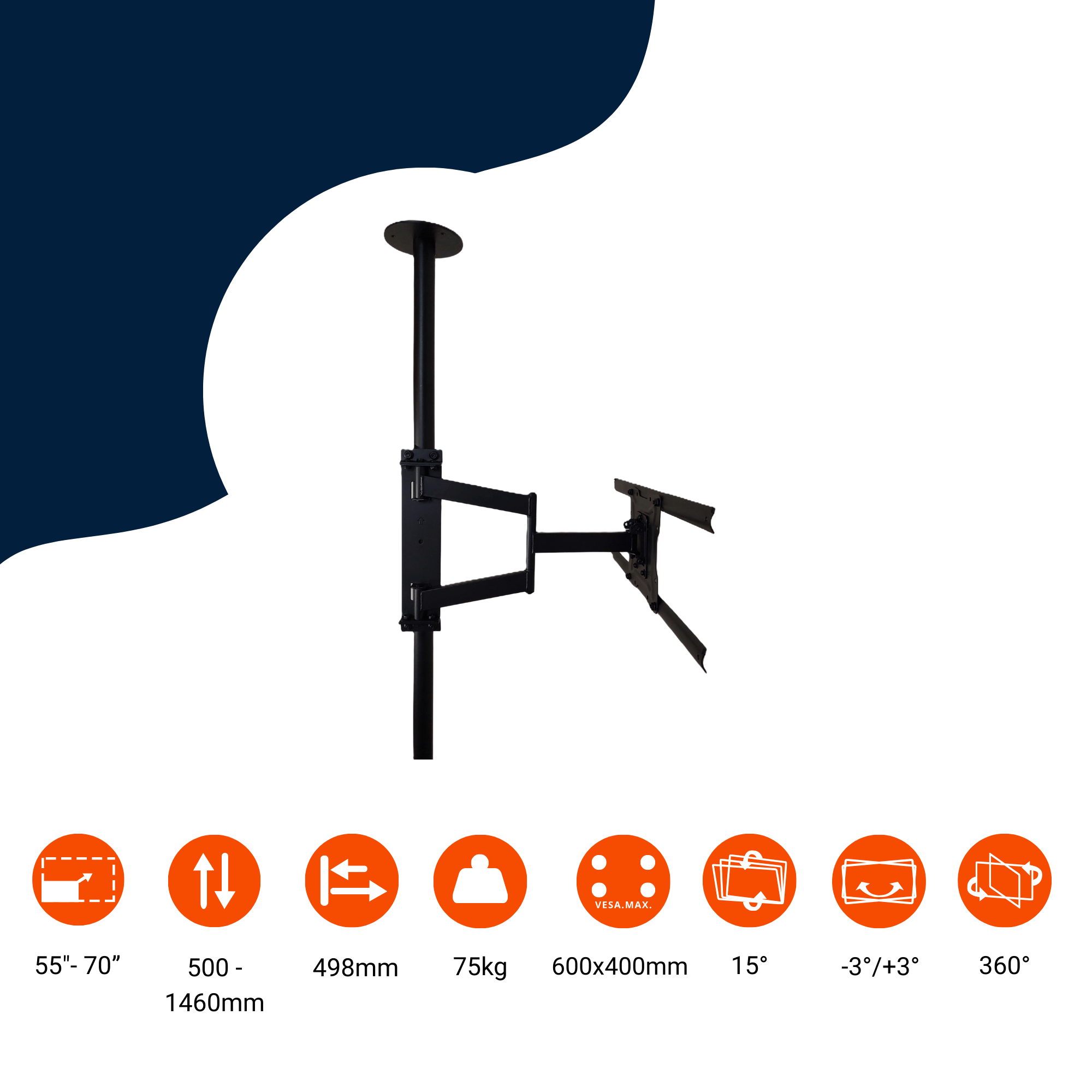 TV-mast, 360° draaibaar | 1460 mm, kabelbeheer, stabiele TV-mast