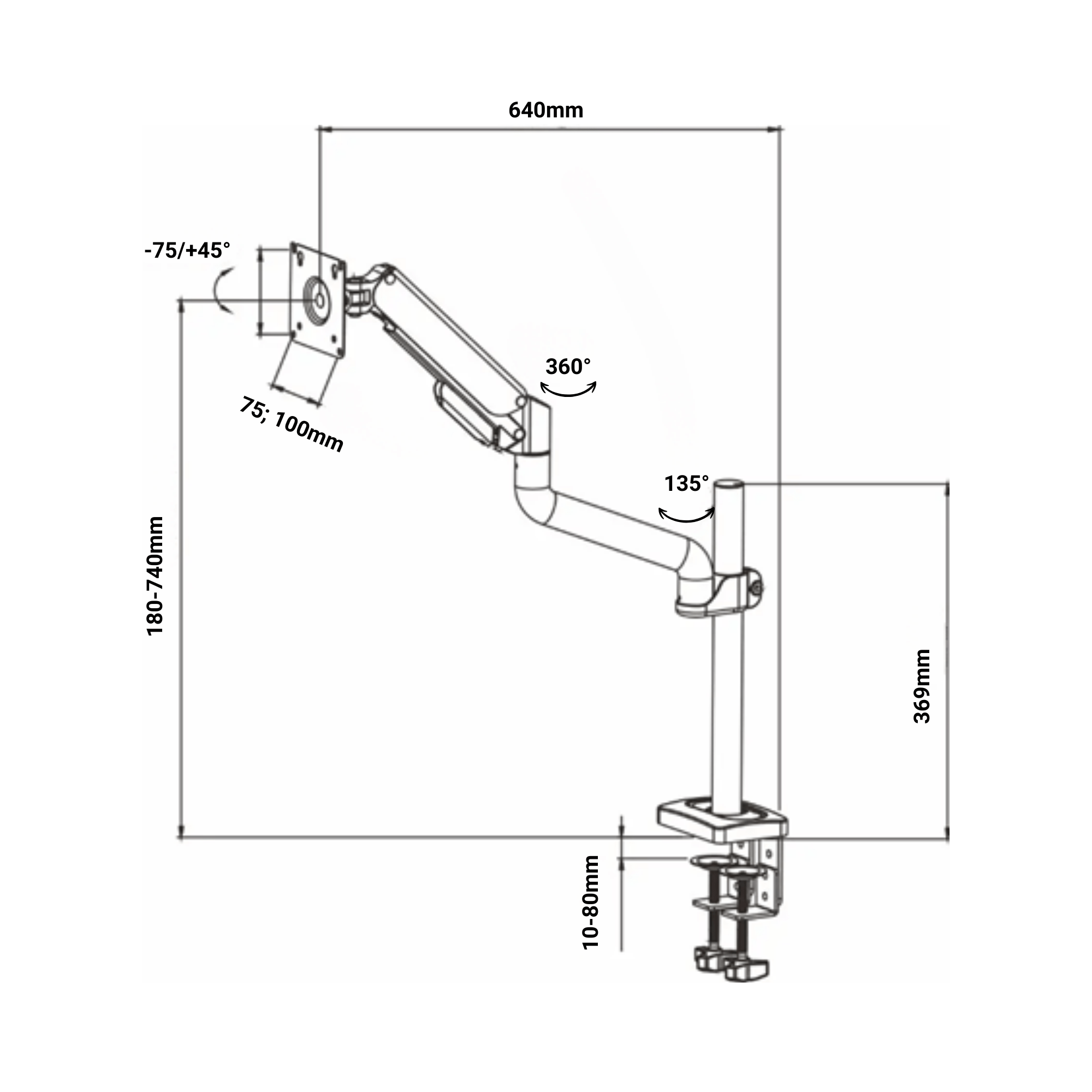 A-PEQ 1011 monitorarm | 3-10 kg, 1 monitor, gasveer