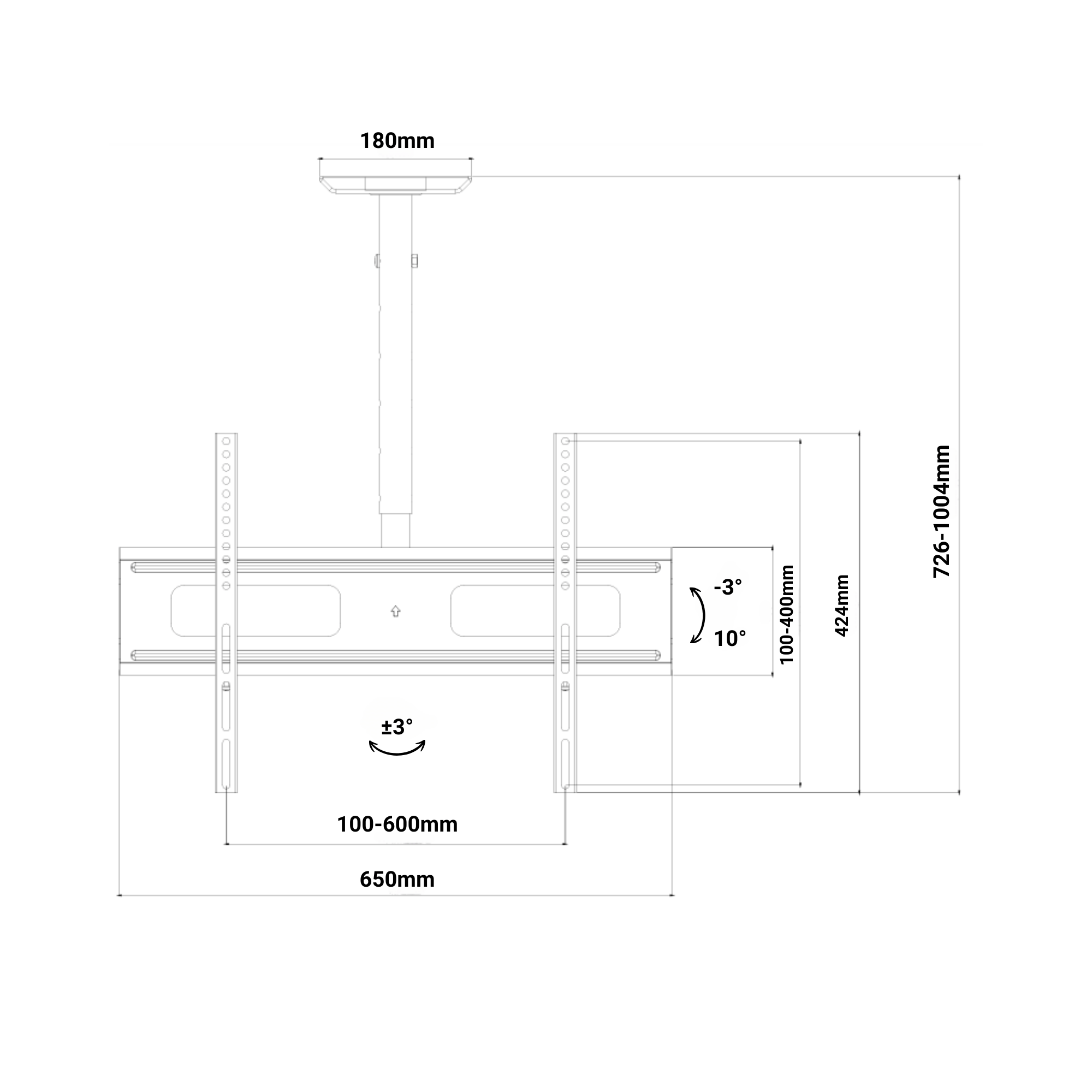 A-PEQ APC-75 Plafondbeugel | tot 190 cm, 50 kg, kantelbaar