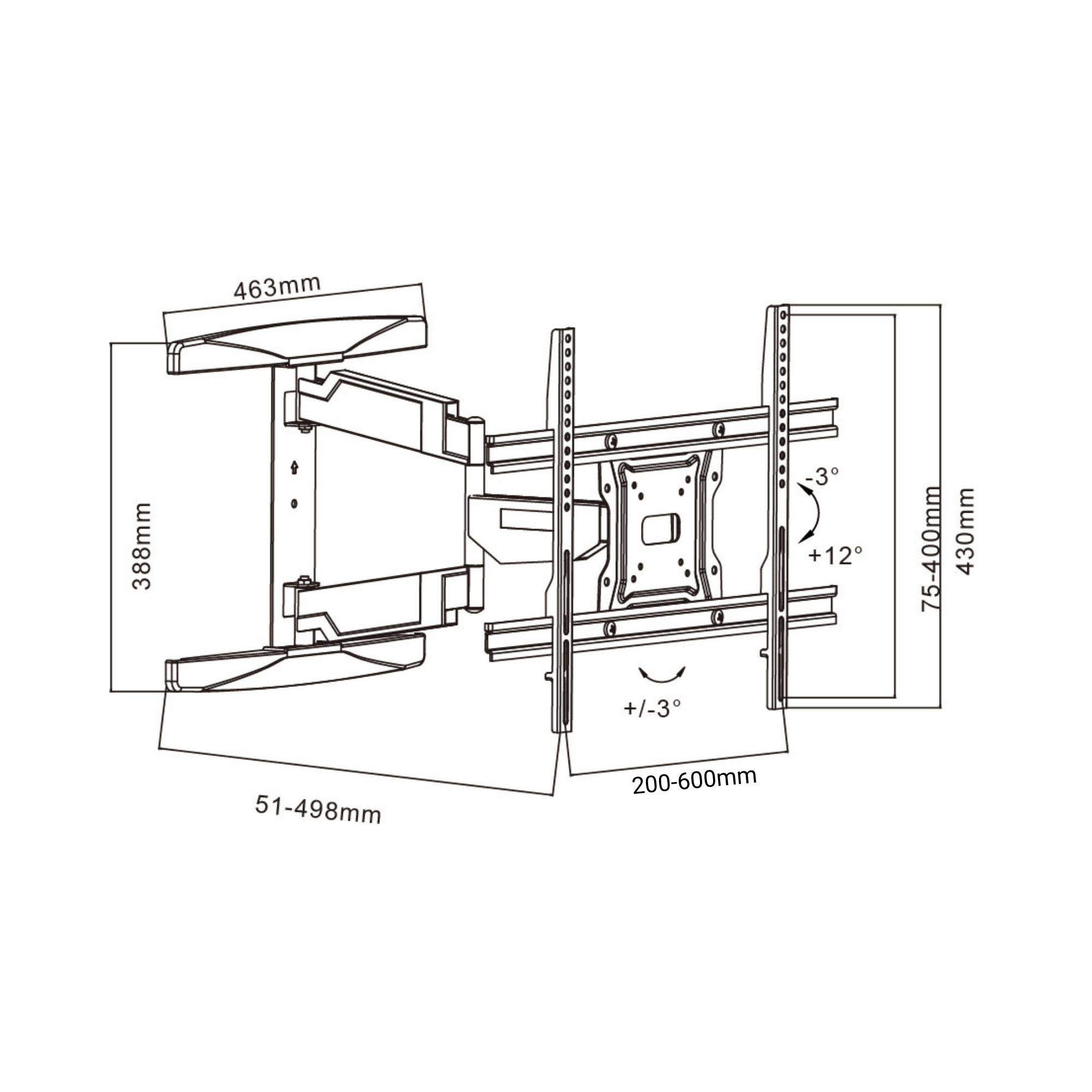 A-PEQ APL-64 Muurbeugel | 94-178 cm, 40 kg, Draaibaar & Laag Profiel
