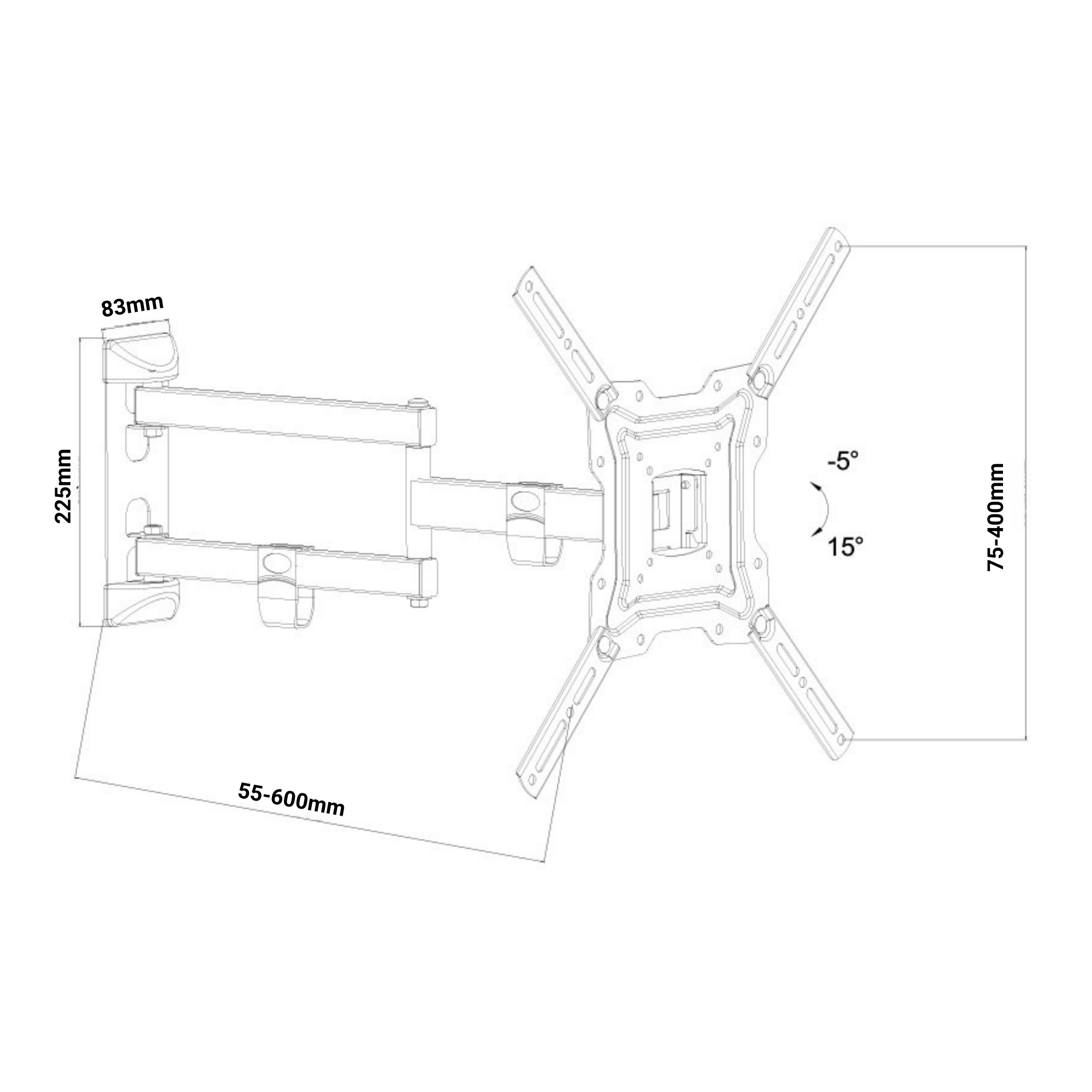 A-PEQ APM-60B Muurbeugel | 60 cm arm, 30 kg, draai- en kantelbaar
