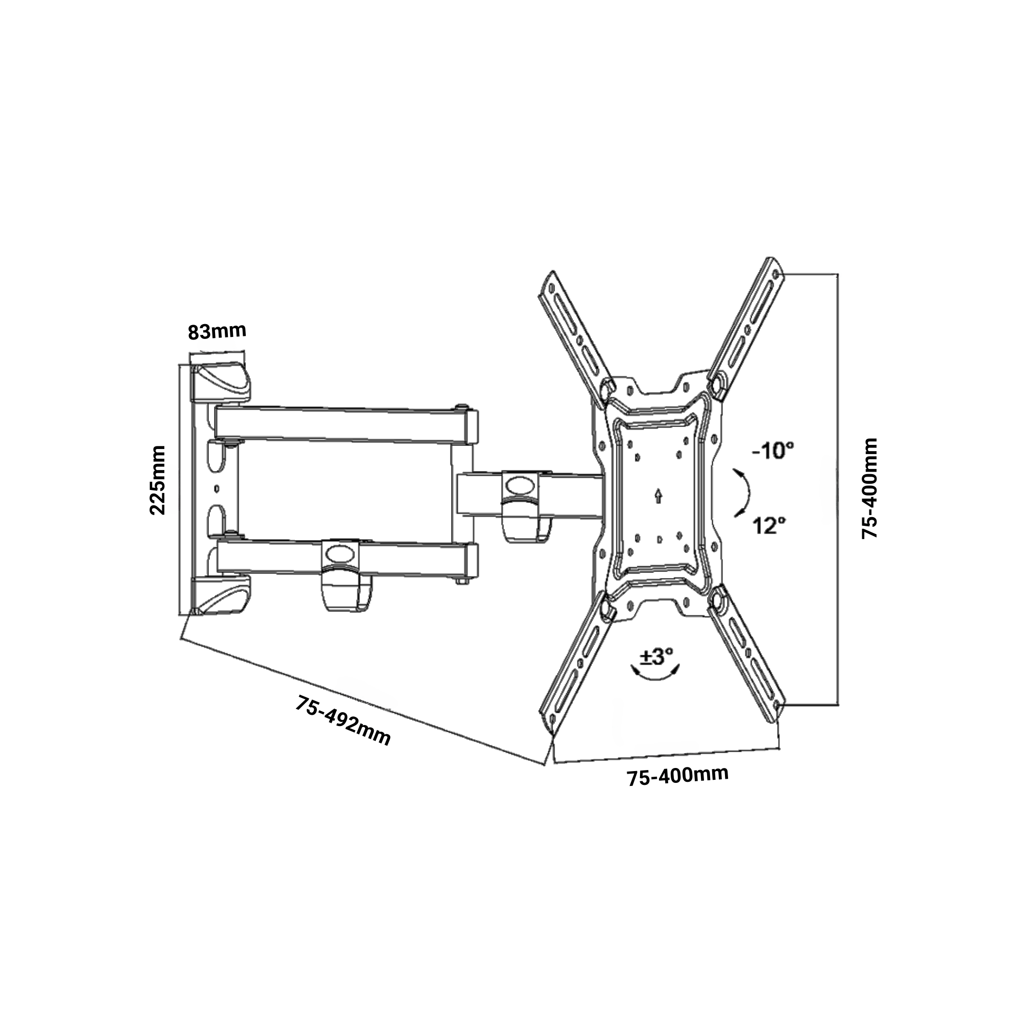 A-PEQ APM-81B Muurbeugel | 122 cm, 30 kg, draai- en kantelbaar
