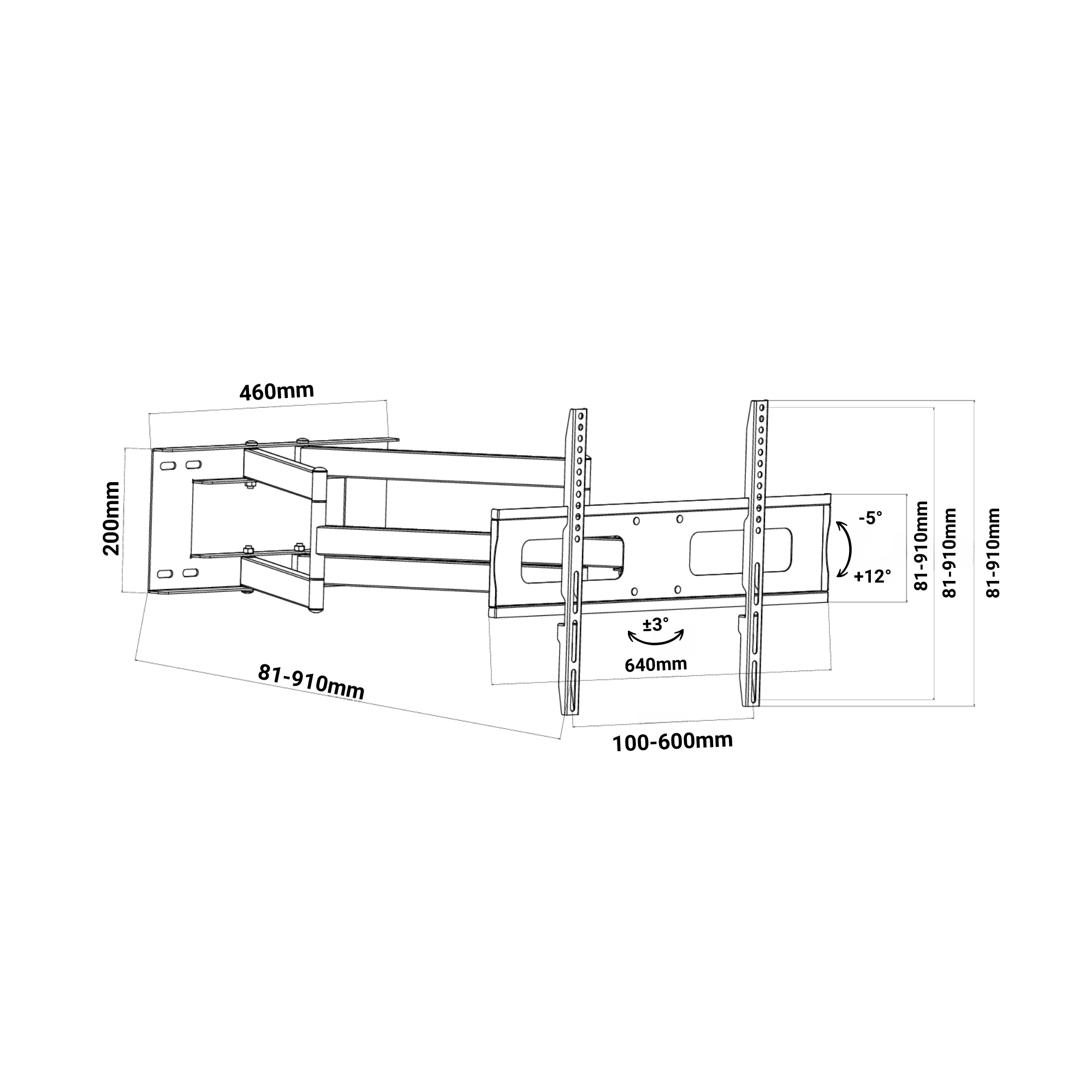 A-PEQ Grande XL Muurbeugel | 85 inch, 91 cm arm, 50 kg