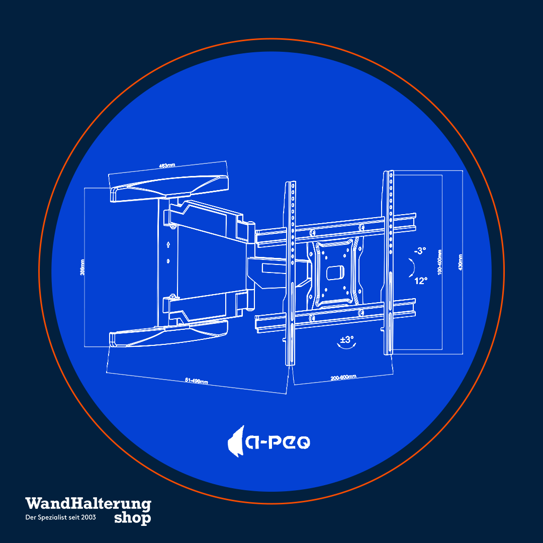 Schwenkbare TV-Wandhalterung A-PEQ APL-64 – 37-70 Zoll, max. Tragkraft 40 kg, schwarz