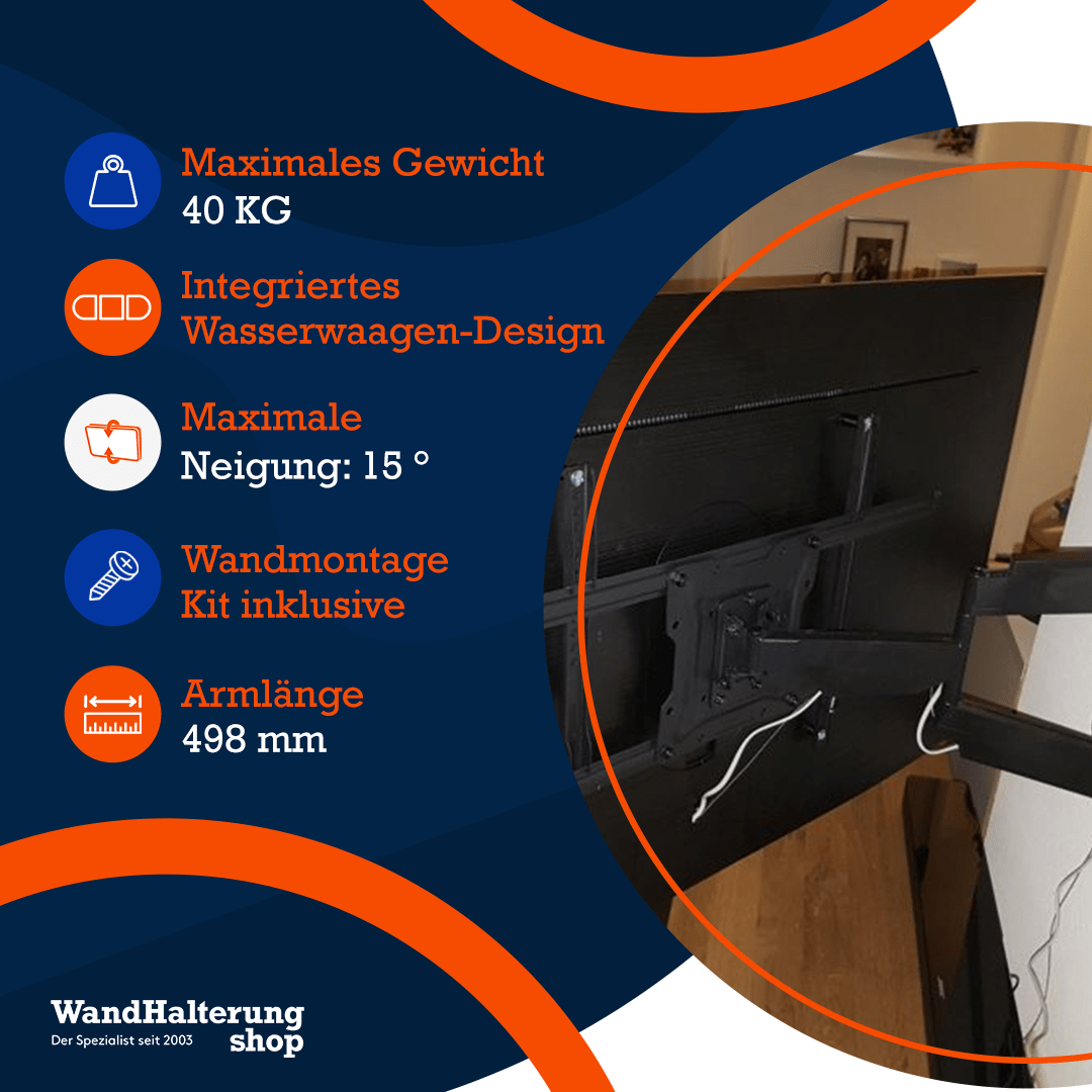 A-PEQ APL-64 schwenkbare TV-Wandhalterung – Für 37-70 Zoll Fernseher, schwarz, max. 40 kg