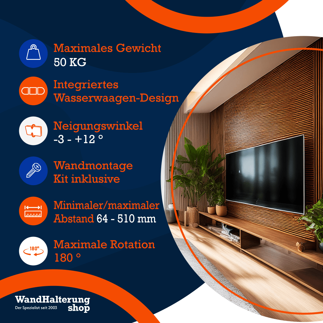 A-PEQ APL-85B TV-Wandhalterung – Neigbar und schwenkbar, geeignet für 40-90 Zoll TVs