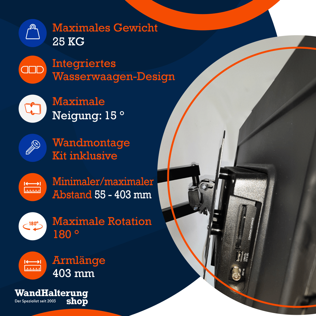 Schwenkbare TV-Wandhalterung A-PEQ APM-42B – Geeignet für max. 43 Zoll Fernseher