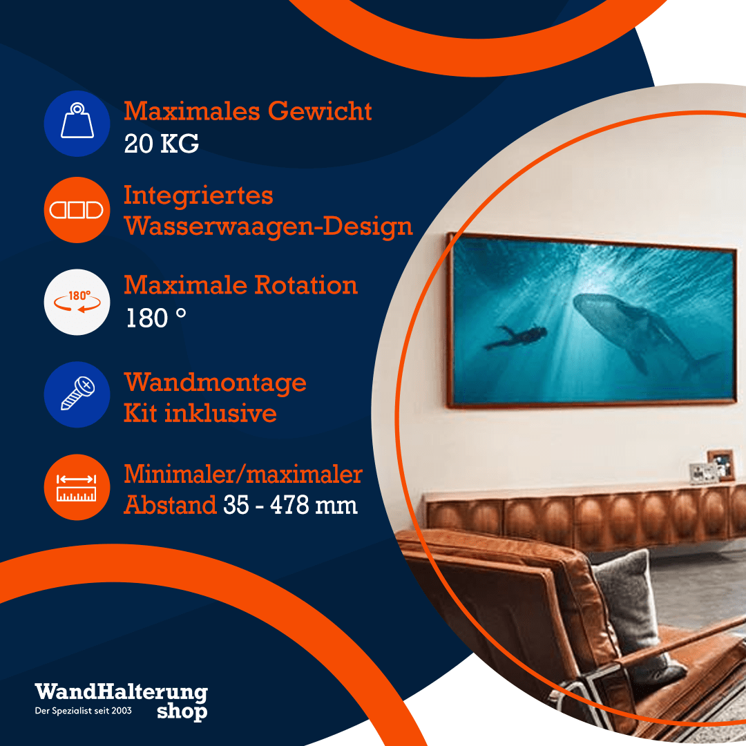 A-PEQ APM-64 schwenkbare TV-Wandhalterung – Superschlank, nur 3,5 cm Wandabstand