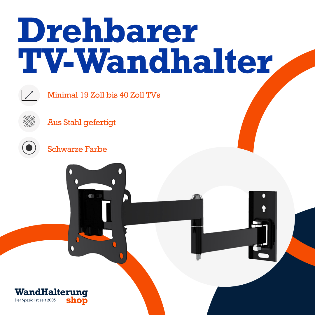 Schwenkbare TV-Wandhalterung A-PEQ APS-25 – Passend für 15-27 Zoll, schwarz, bis 15 kg