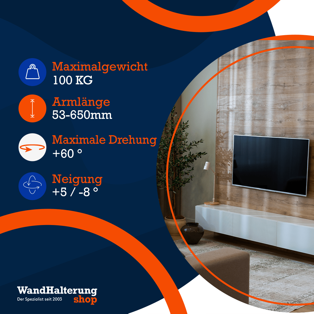 Dreh- und neigbare TV-Wandhalterung A-PEQ DY1095 – Geeignet für 55-110 Zoll TVs