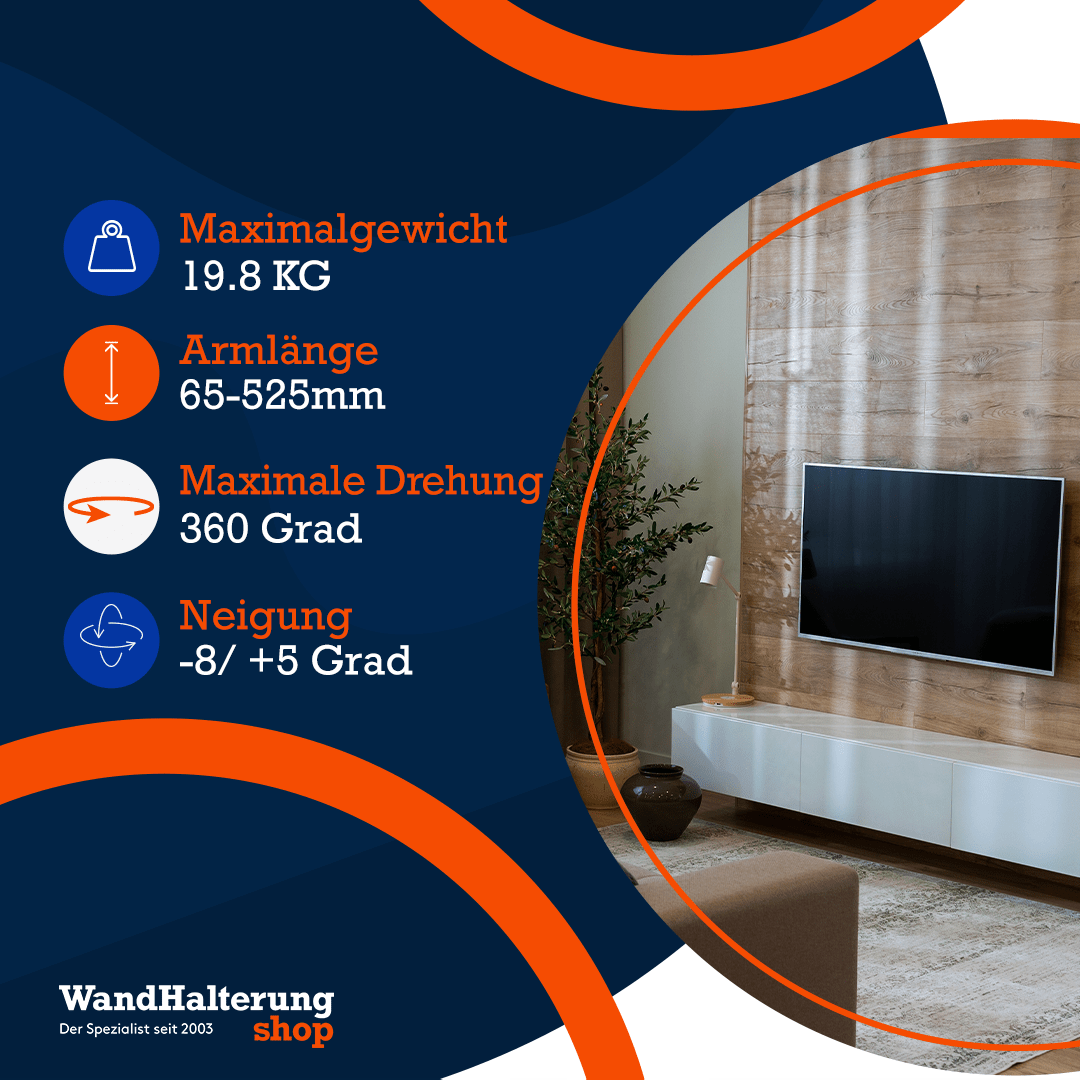 Dreh- und neigbare TV-Wandhalterung A-PEQ DY3255 – Geeignet für 32-55 Zoll TVs