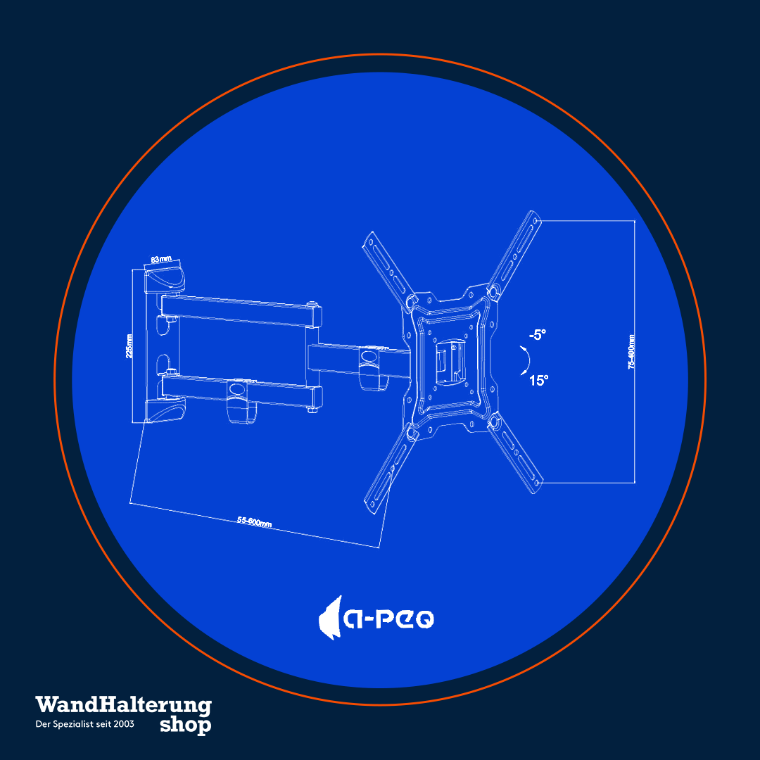 Sony VESA-Adapter mit A-PEQ APM-60B TV-Wandhalterung – Verstellbar (dreh- und neigbar), 60 cm Armlänge