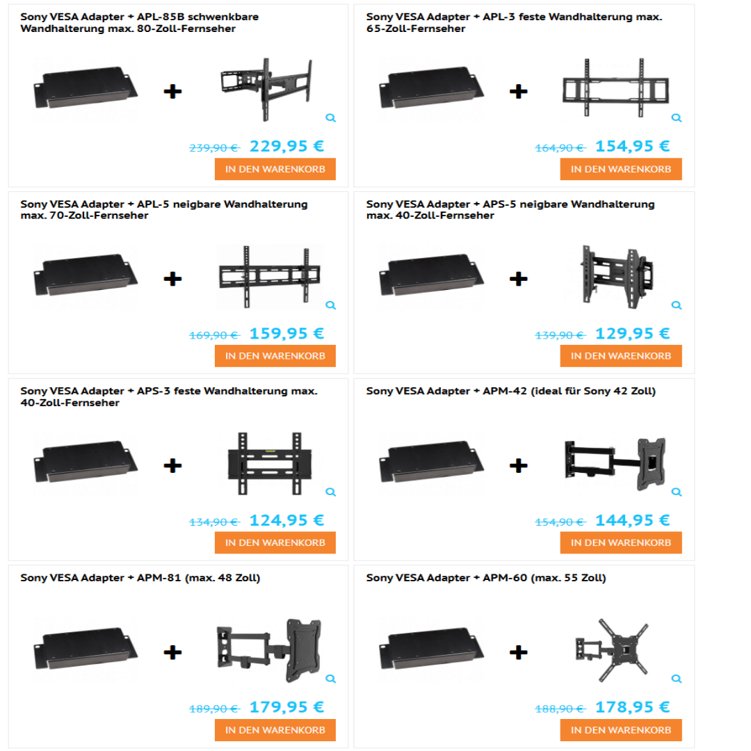 Sony VESA Adapter für diverse Modelle 2013 & 2014 - Wandhalterungshop