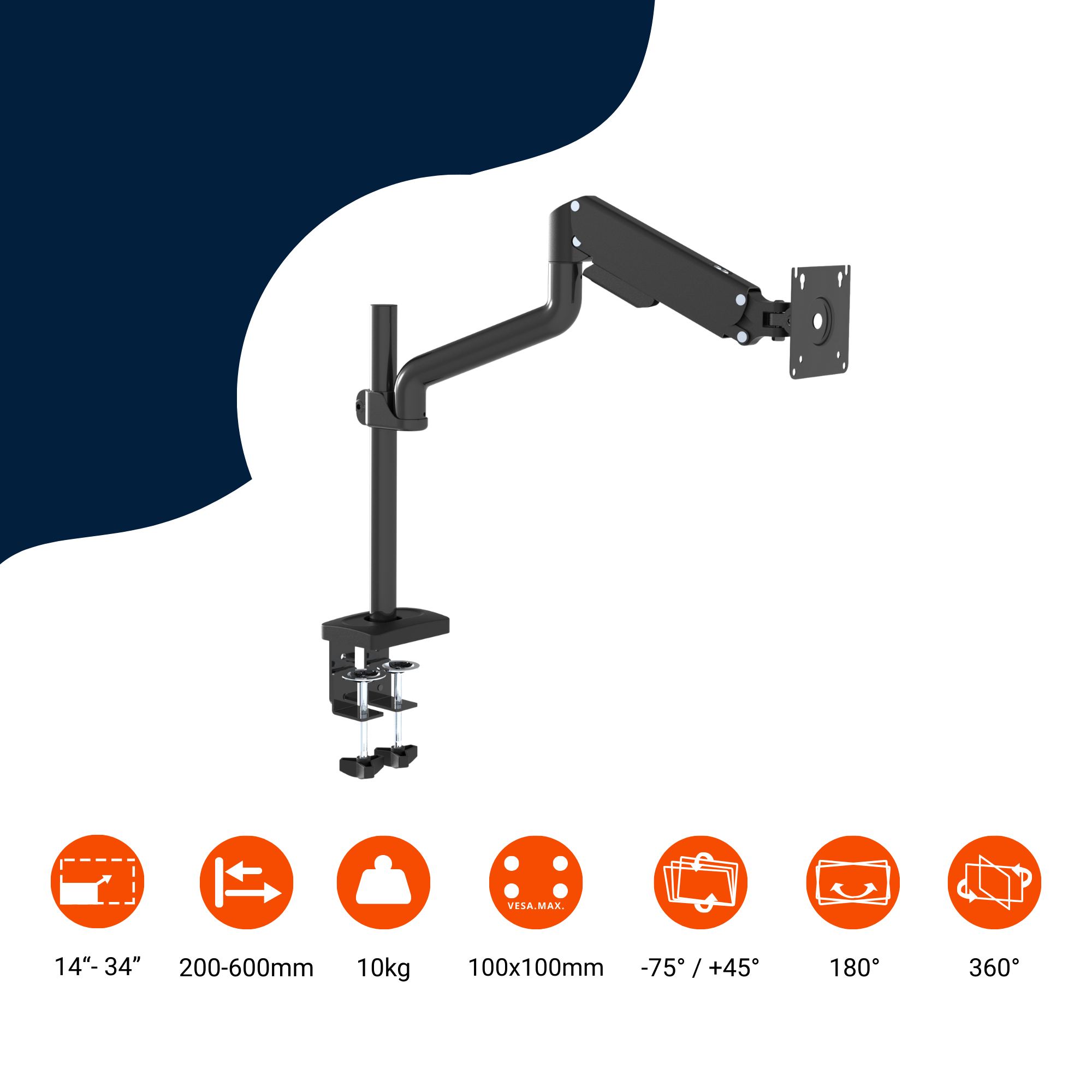A-PEQ 1011 monitorarm | 3-10 kg, 1 monitor, gasveer