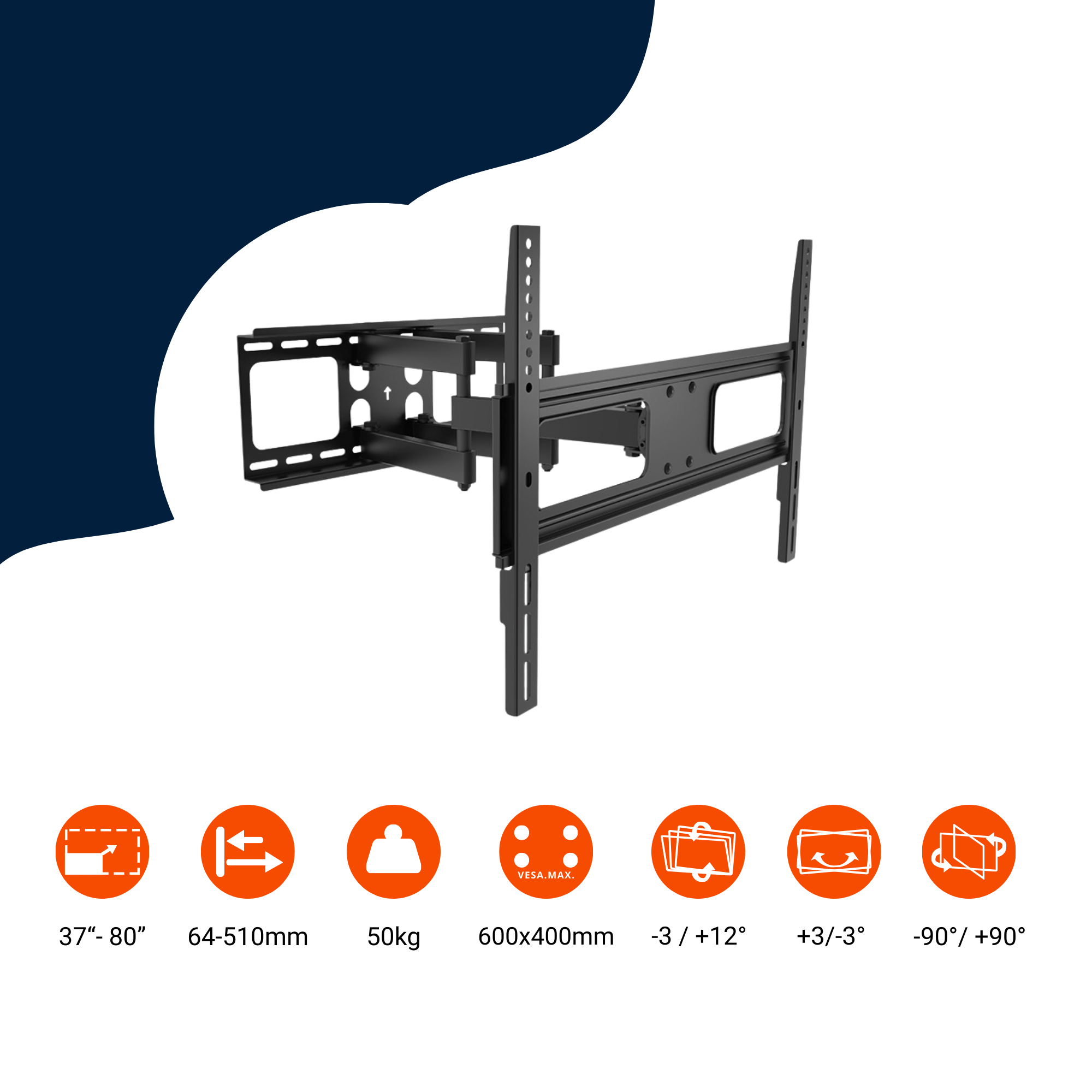 A-PEQ APL-85B Muurbeugel | 40-85 inch, draai- en kantelbaar, tot 50 kg