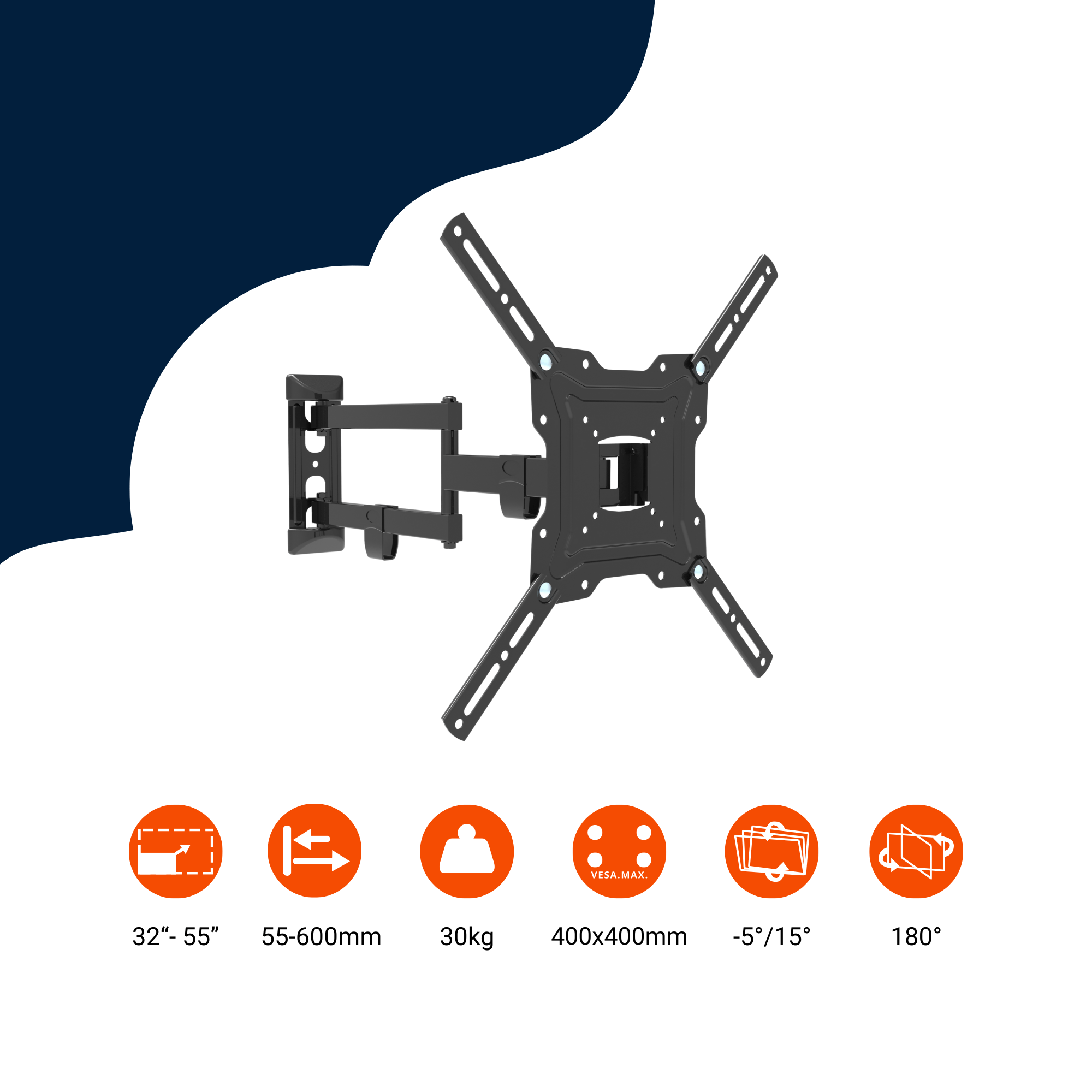 A-PEQ APM-60B Muurbeugel | 60 cm arm, 30 kg, draai- en kantelbaar