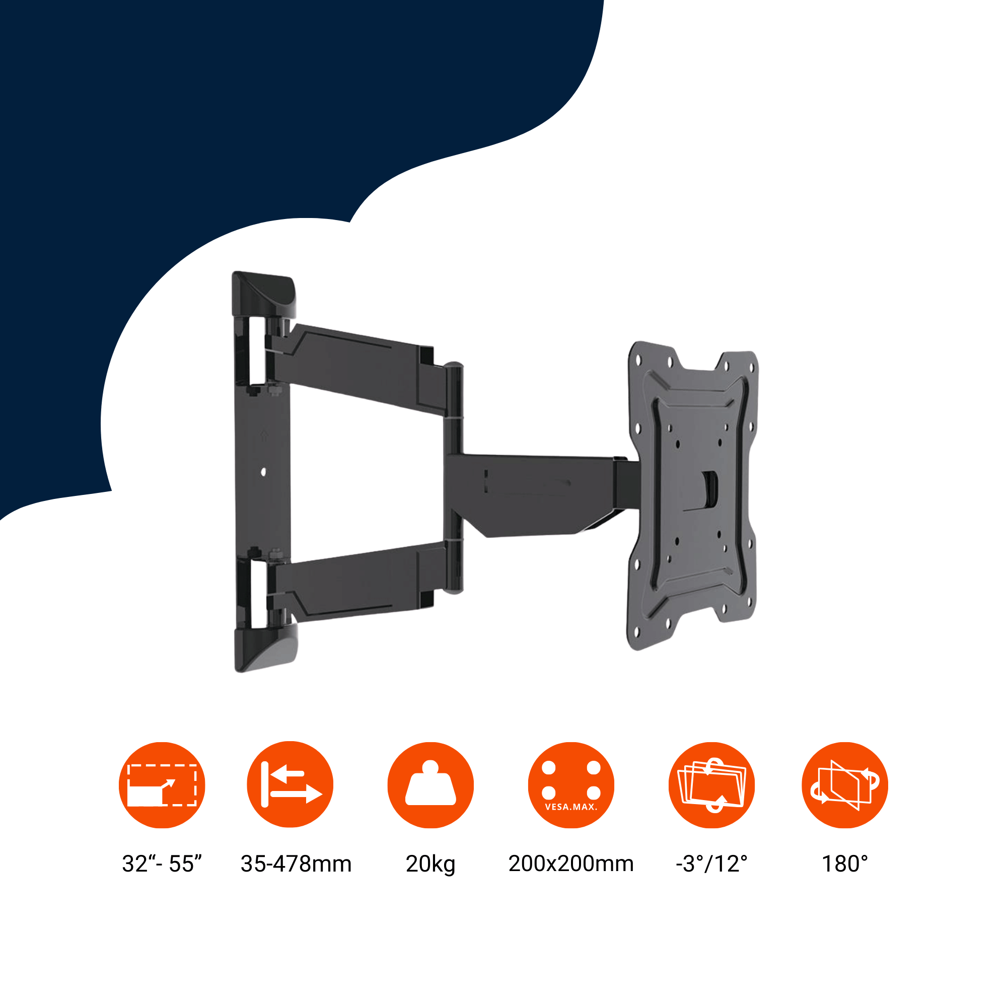 A-PEQ APM-64 Superslanke wandbeugel | 32-65 inch, 35 kg, 3,5 cm tussenruimte