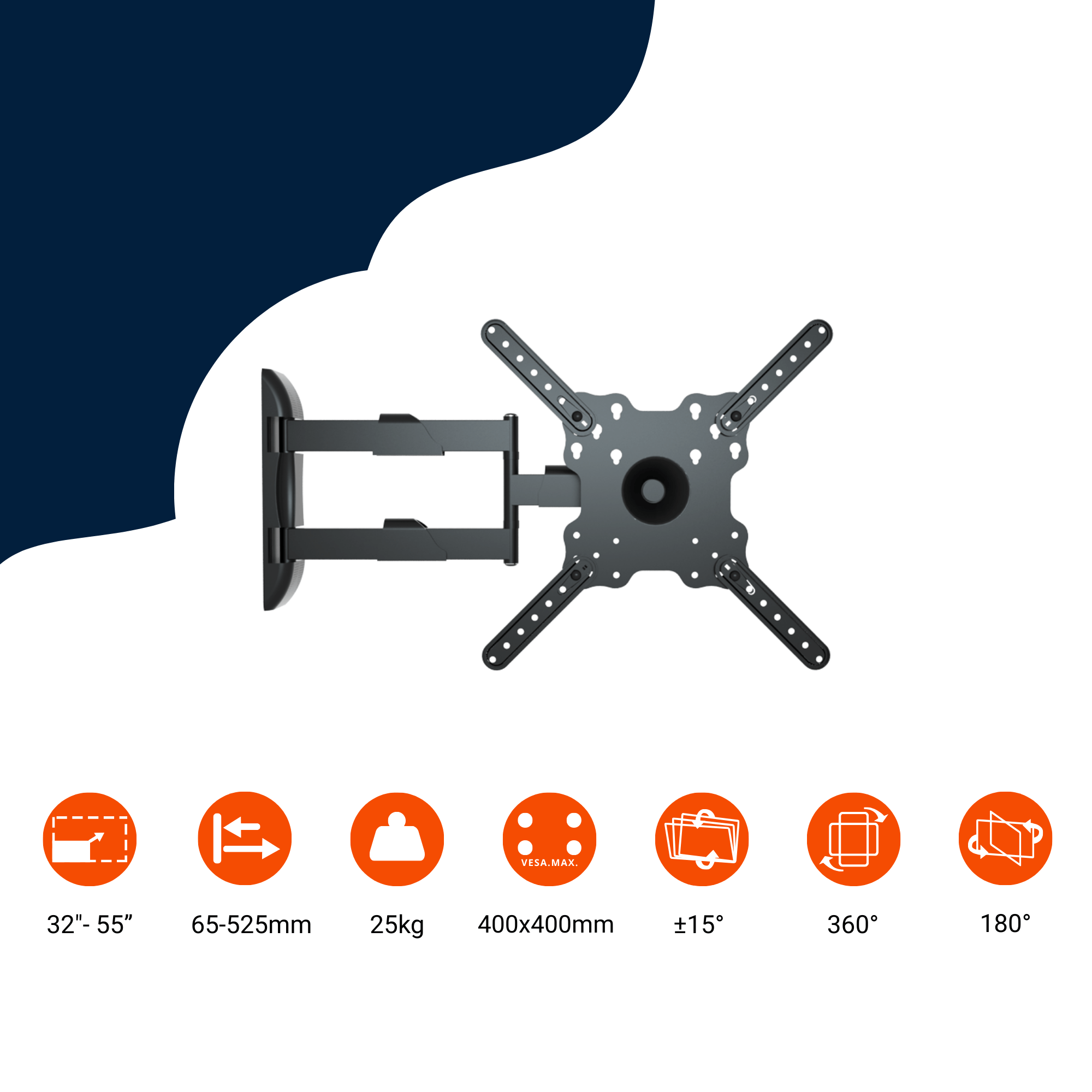 A-PEQ DY3255 Draai- en kantelbare muurbeugel | 81-140 cm, 30 kg