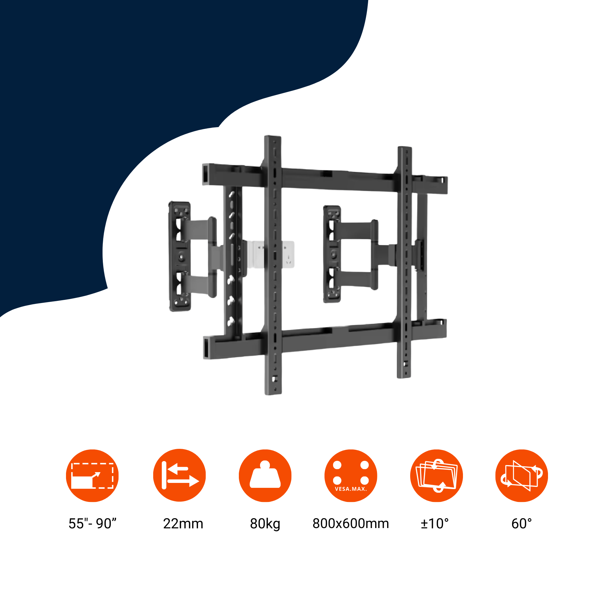 A-PEQ DY834 SlimFit draaibare en kantelbare muurbeugel | 55-90 inch