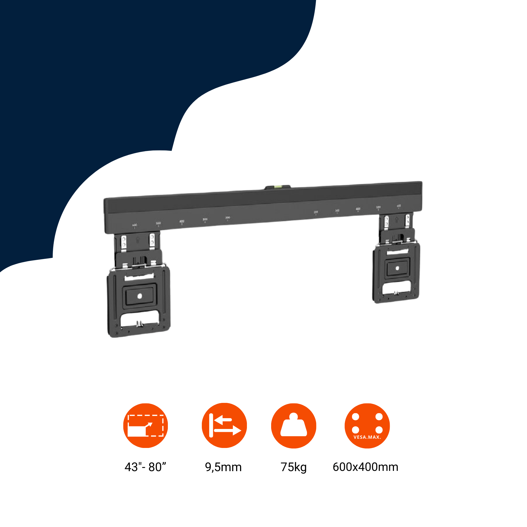 A-PEQ Ultraplatte muurbeugel | 94-216 cm, 75 kg, slechts 9,5 mm tussenruimte