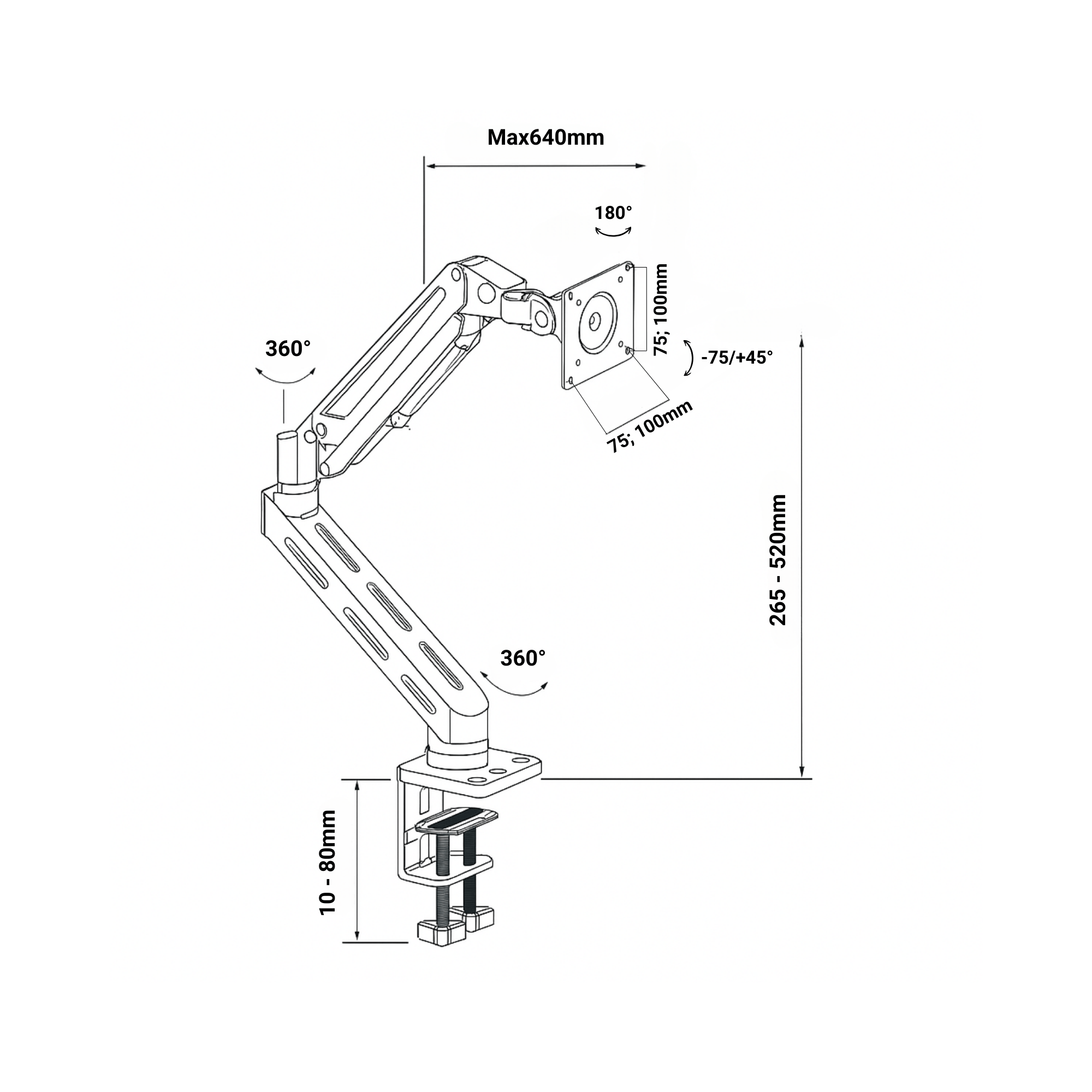 A-PEQ 1401 Monitorarm | 3-20 kg, 300-700 mm uitschuiflengte