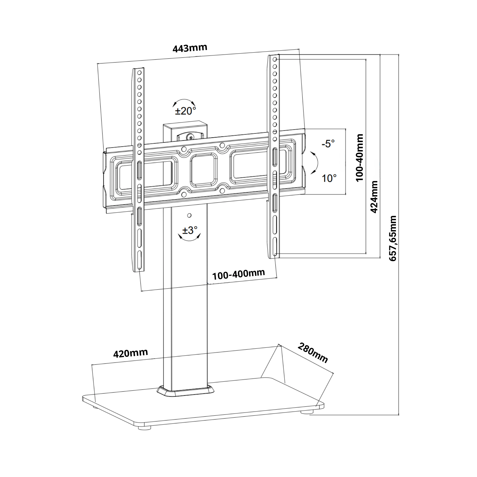 A-PEQ 44AT Dressoir/tafelonderstel | 81-140 cm, 45 kg, VESA 400×400