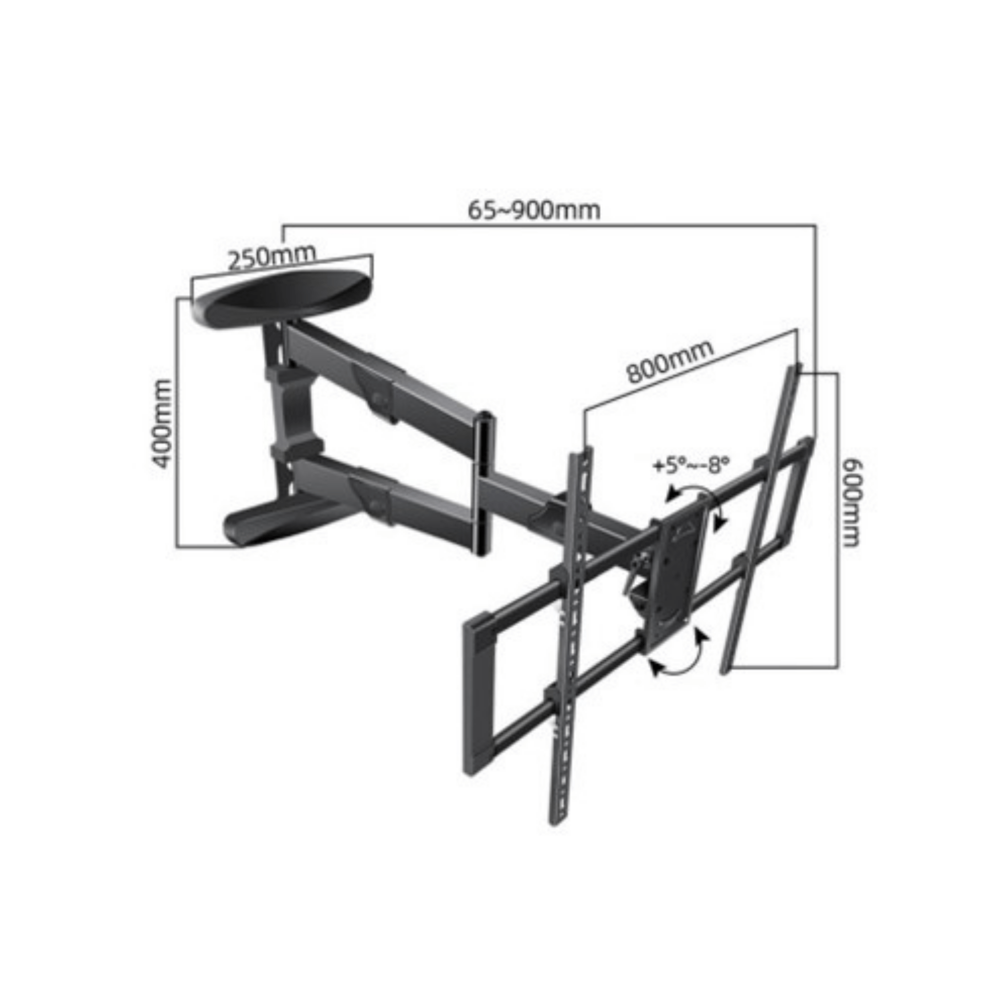 A-PEQ DY8585 Draai- en kantelbare muurbeugel | 94-190 cm, 70 kg
