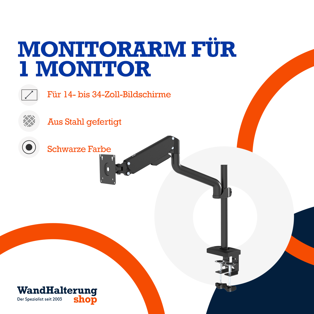 A-PEQ 1011 Monitorarm für einen Monitor – Tischmontage, gasfedergesteuert, 3 bis 10 kg