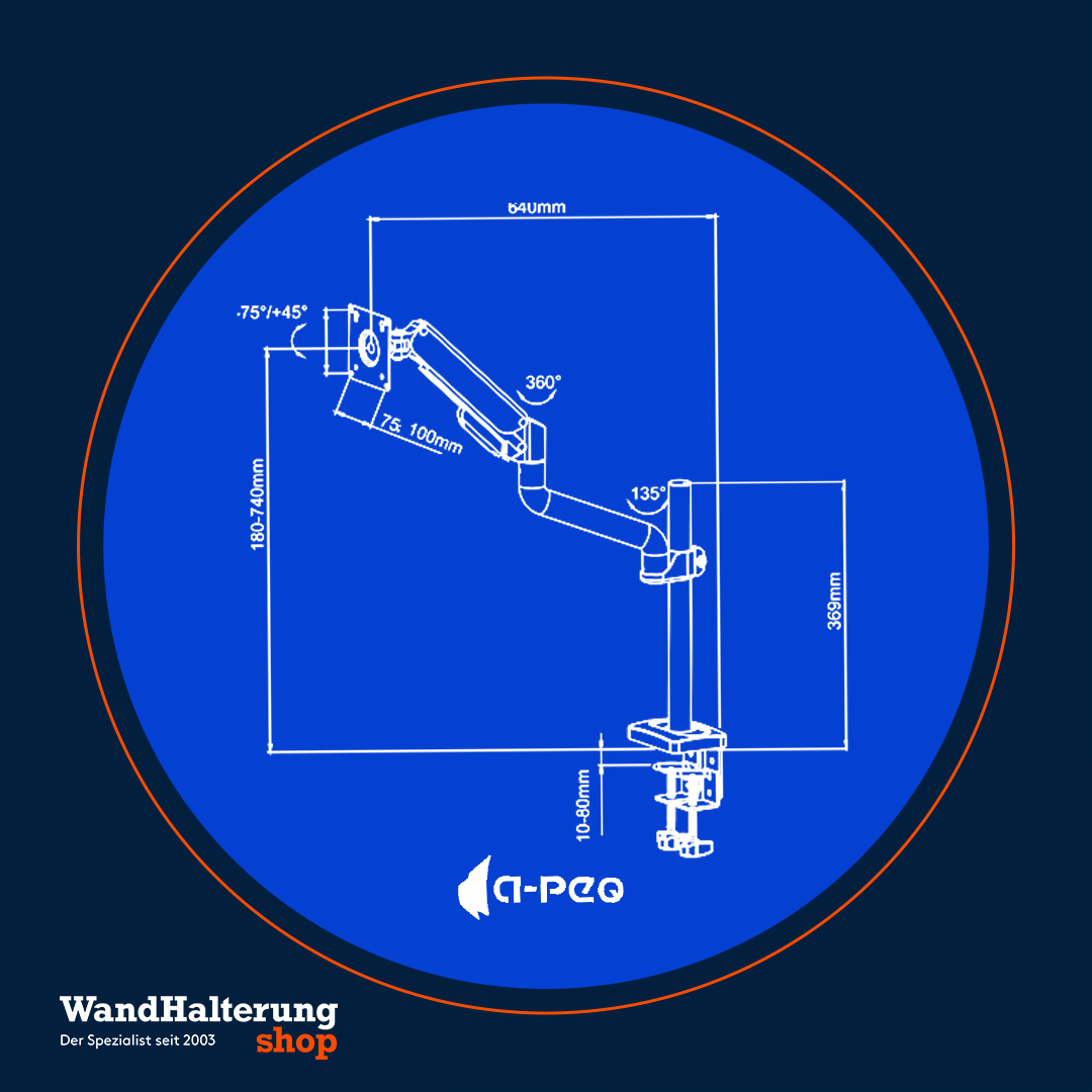 A-PEQ 1011 Monitorhalterung – Tischmontage, geeignet für 1 Monitor (3 bis 10 kg)
