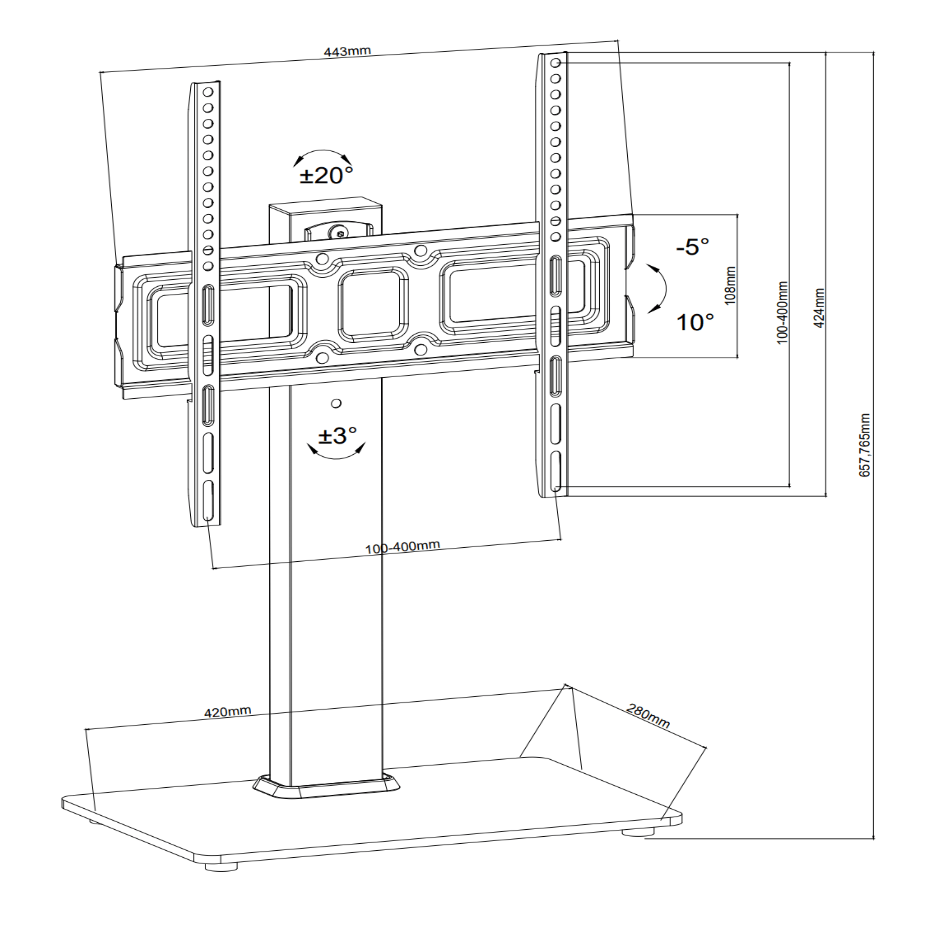 A - PEQ 44AT Sideboard oder Tischständer. Maximales Gewicht 45 kg. Maximaler Bildschirm 55 Zoll. VESA 400x400 - Wandhalterungshop