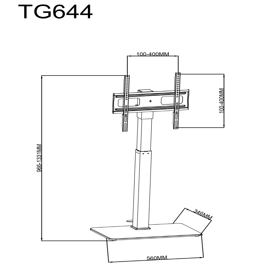 A - PEQ 6444 TV - Standard. Maximales Gewicht 35 kg. Maximaler Bildschirm 65 Zoll. VESA 400x400 - Wandhalterungshop