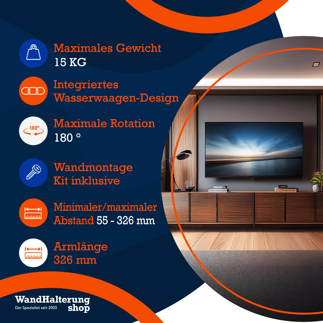A-PEQ APS-25 Wandhalterung – Schwenkbar, für Fernseher 15-27 Zoll, schwarz, max. 15 kg