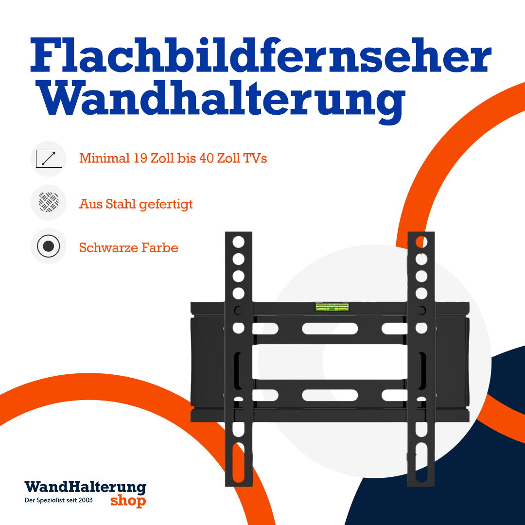 Flache TV-Wandhalterung A-PEQ APS-3 – Passend für bis zu 40 Zoll, schwarz, max. 35 kg