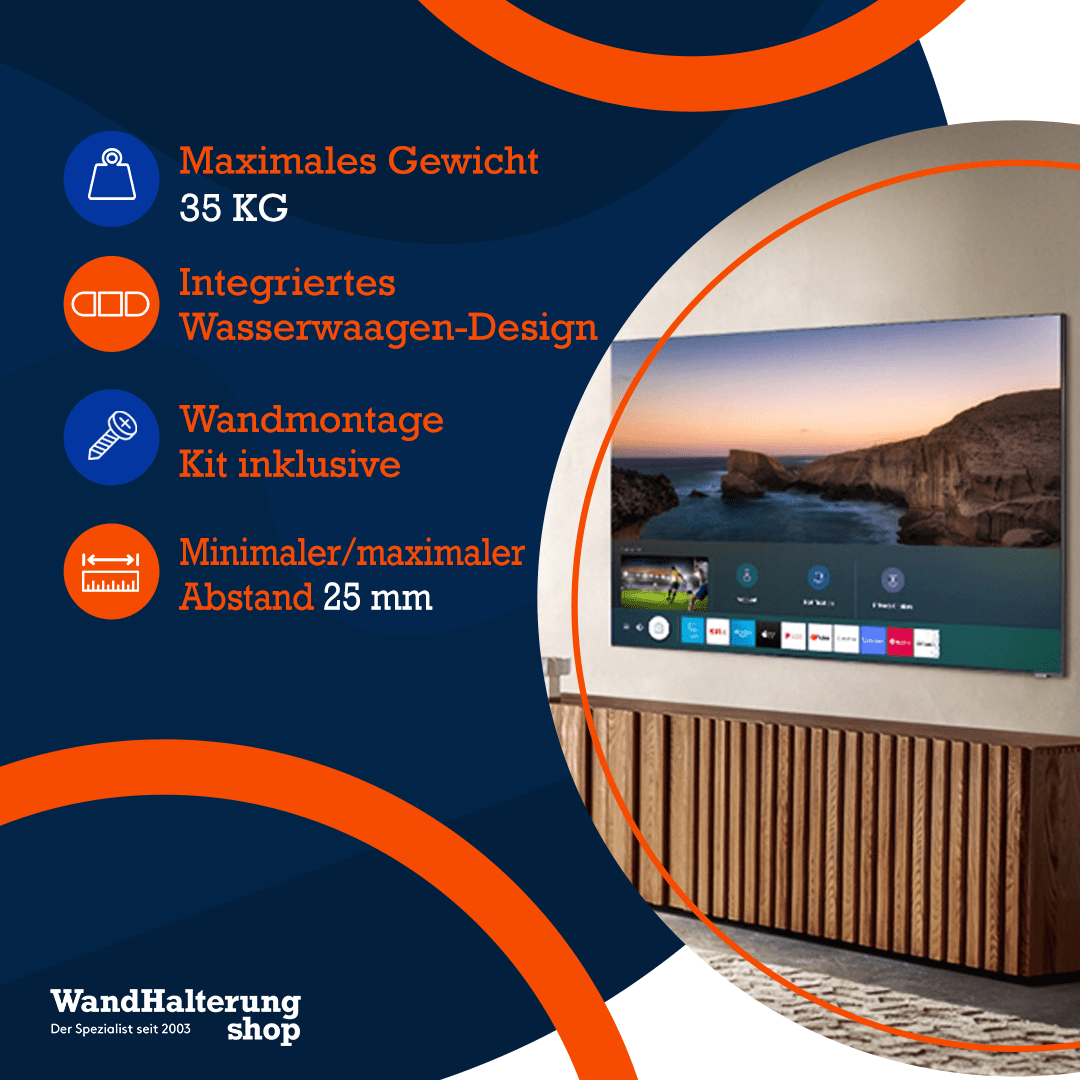 A-PEQ APS-3 Wandhalterung – Flaches Design, für Fernseher bis 40 Zoll, Tragkraft bis 35 kg