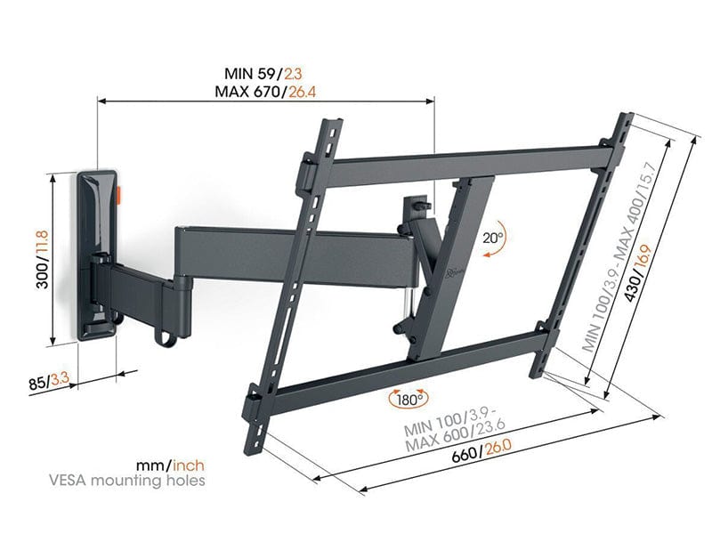 Vogel's TVM 3645 tv-muurbeugel, draaibaar, voor tv's tot 77 inch, zwart